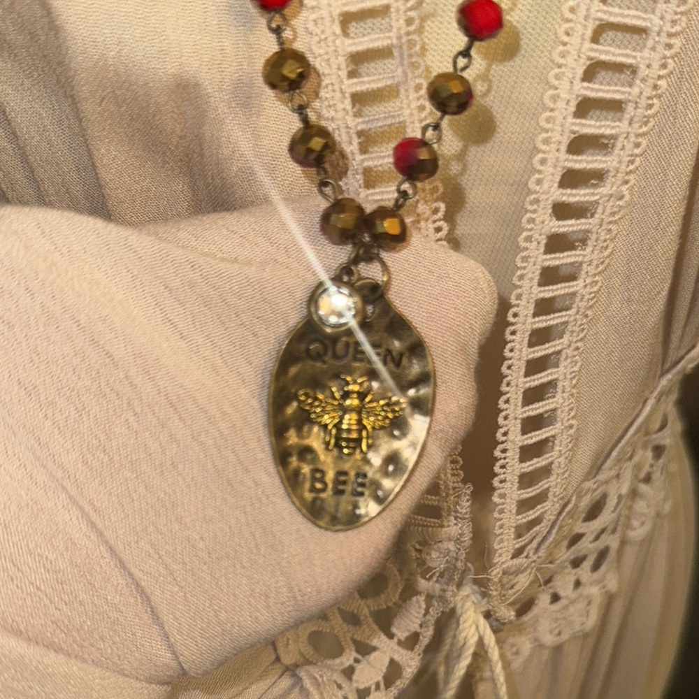 Queen Bee Gold and Red Necklace